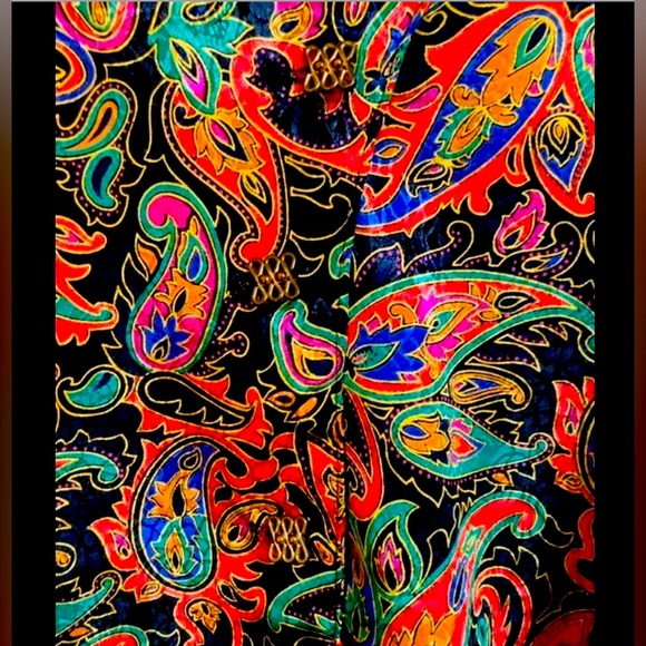 Vintage 80s Black and Rainbow Psychedelic Paisley Blouse Top - Picture 6 of 7